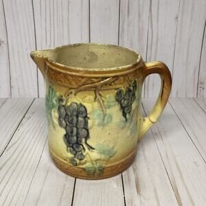 Antique Early 1910-1916 Roseville Stoneware Pottery Pitcher w Grapes And Vines